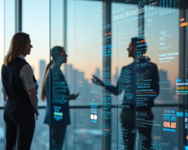 Data analysts collaborating in a modern Toronto office with city views